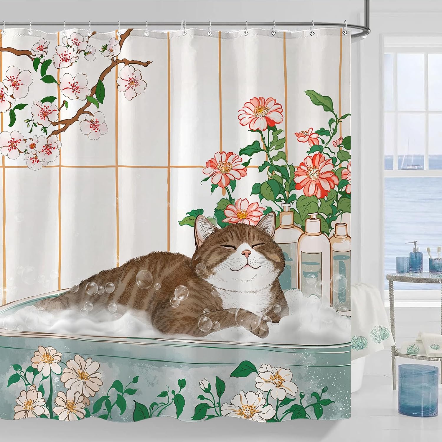Home Bathroom Spa Ideas - Эстетичная шторка для душа с цветочным